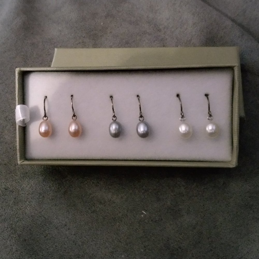 Honora Cultured Pearls Boxed Set of 3 Wire Drop Earrings